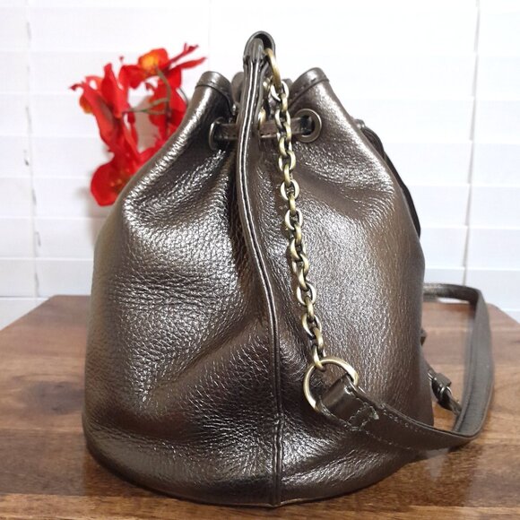 Hobo International Leather Metallic Bronze Shimmer Bucket Shoulder Bag - Picture 6 of 11